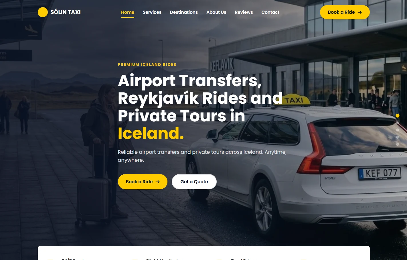 Sólin Taxi website homepage